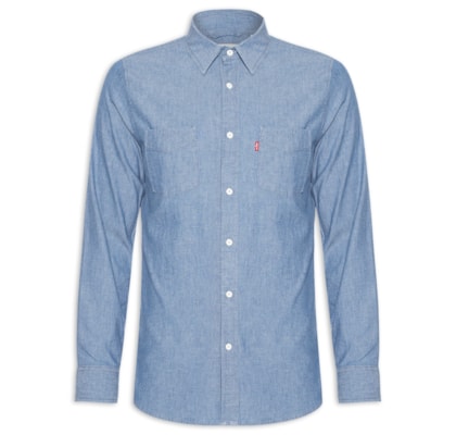 Camisa Masculina Classic Com Bolso Regular Fit - Azul