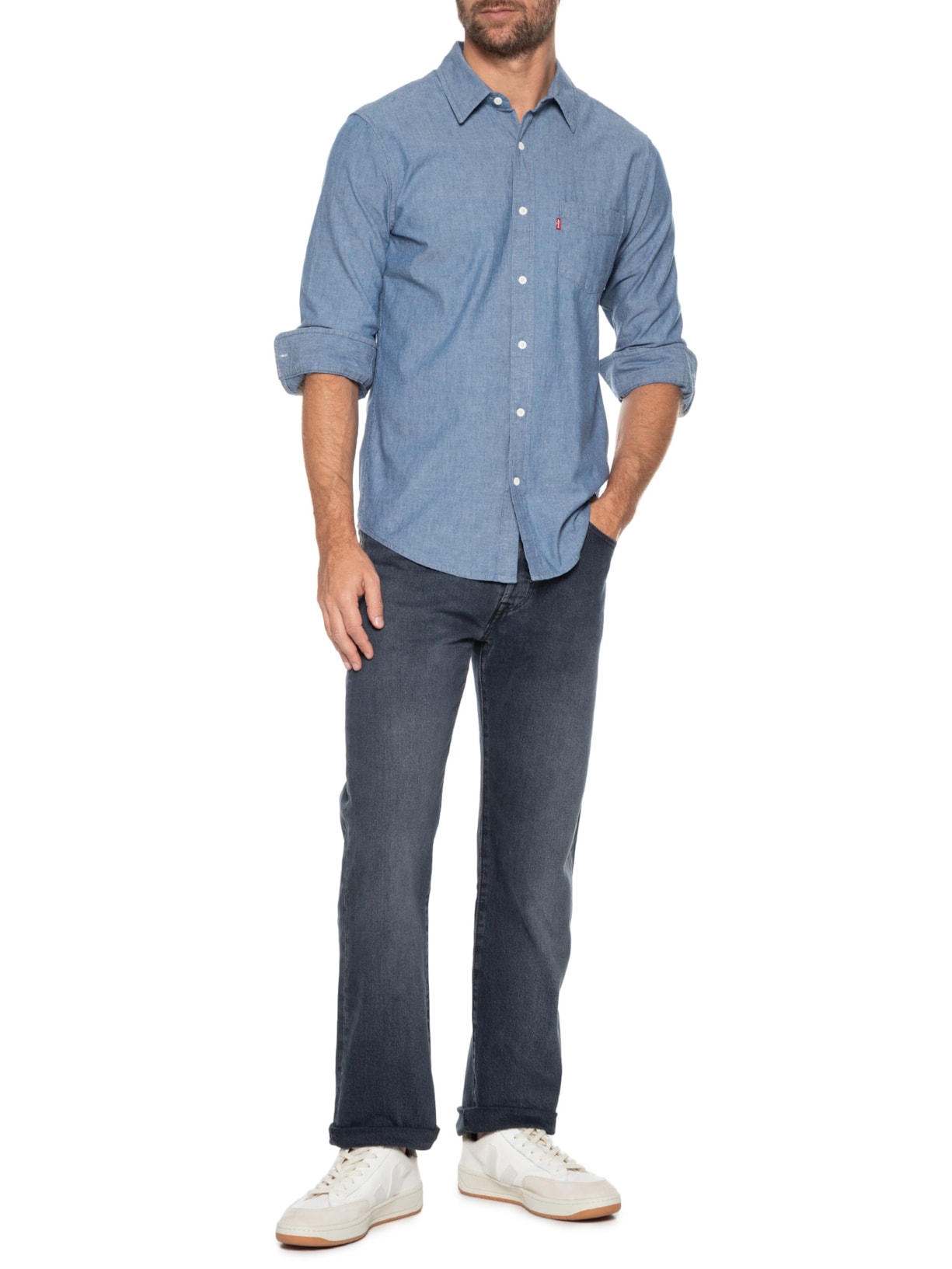 Camisa Masculina Classic Com Bolso Regular Fit Azul Levi's