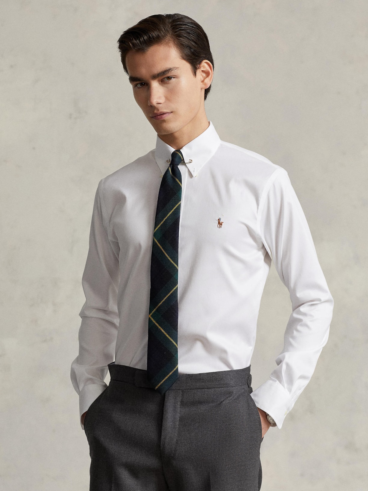 Camisa Masculina Classic Fit Pinpoint Oxford Branco Polo Ralph Lauren