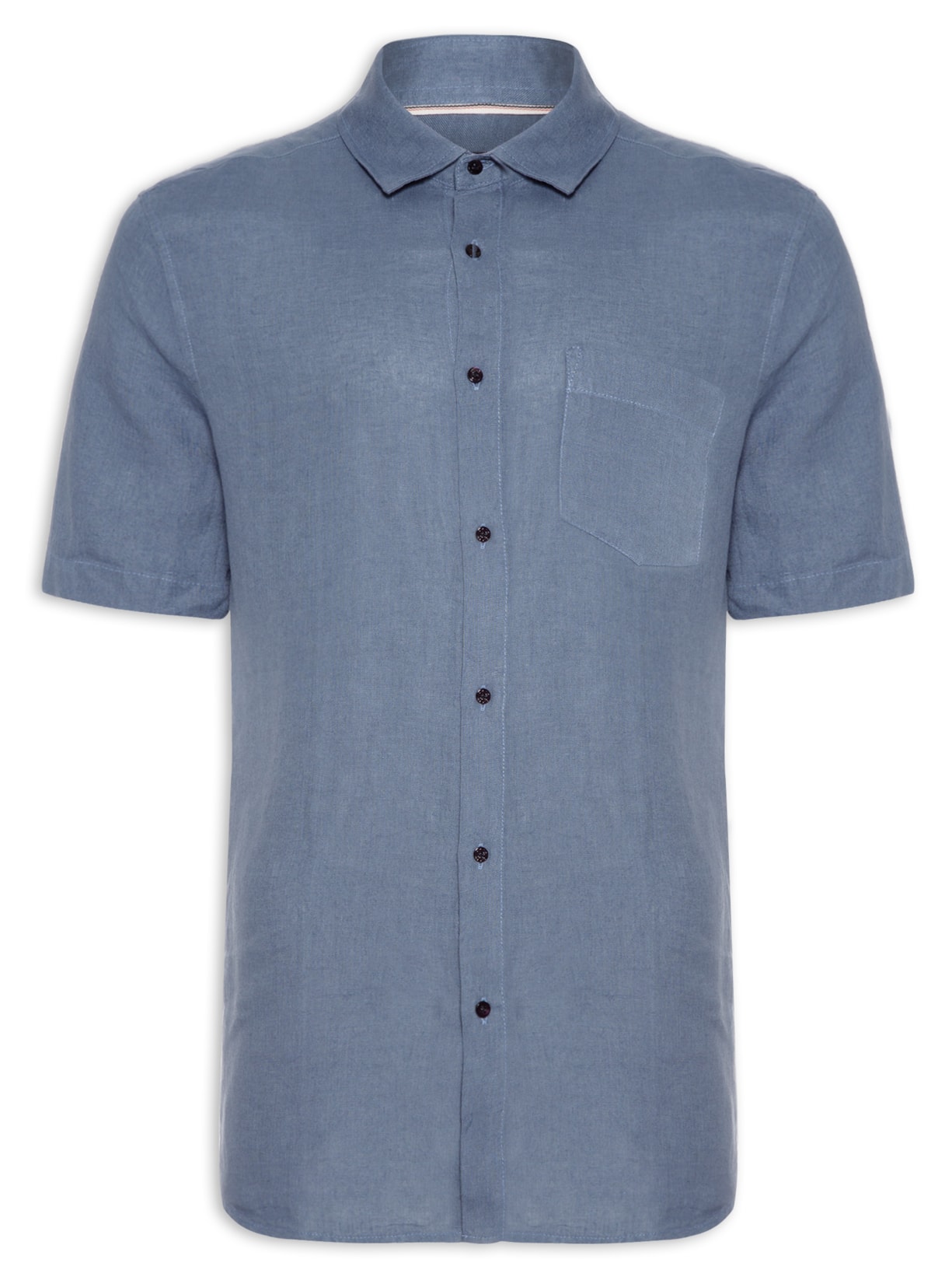Camisa Masculina Classic Linen Manga Curta - Azul