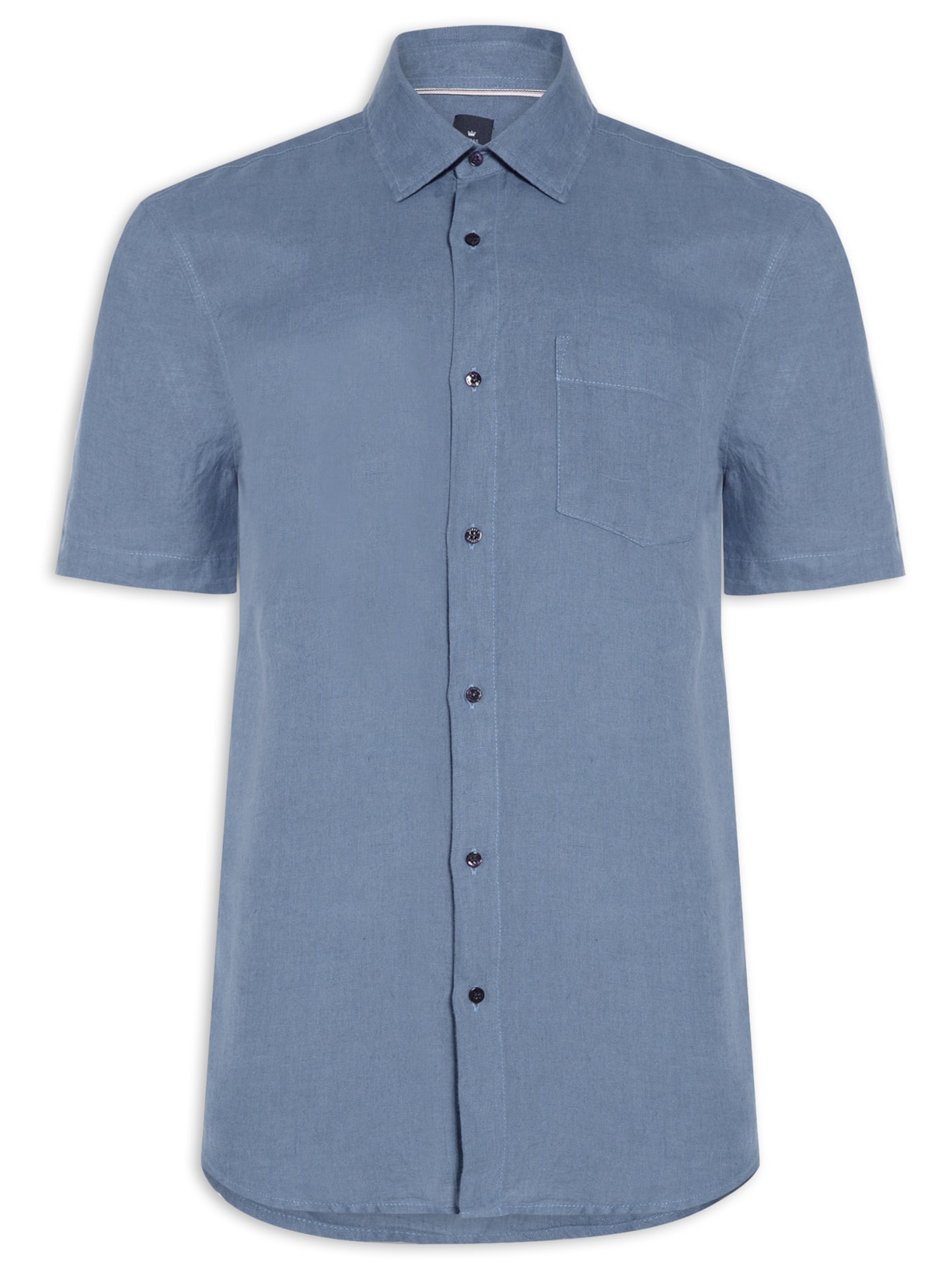Camisa Masculina Classic Linen Manga Curta - Azul
