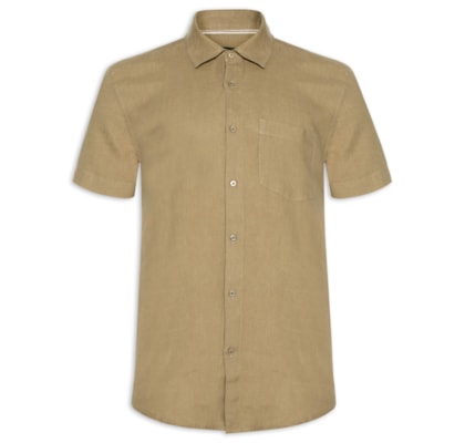 Camisa Masculina Classic Linen Manga Curta - Bege