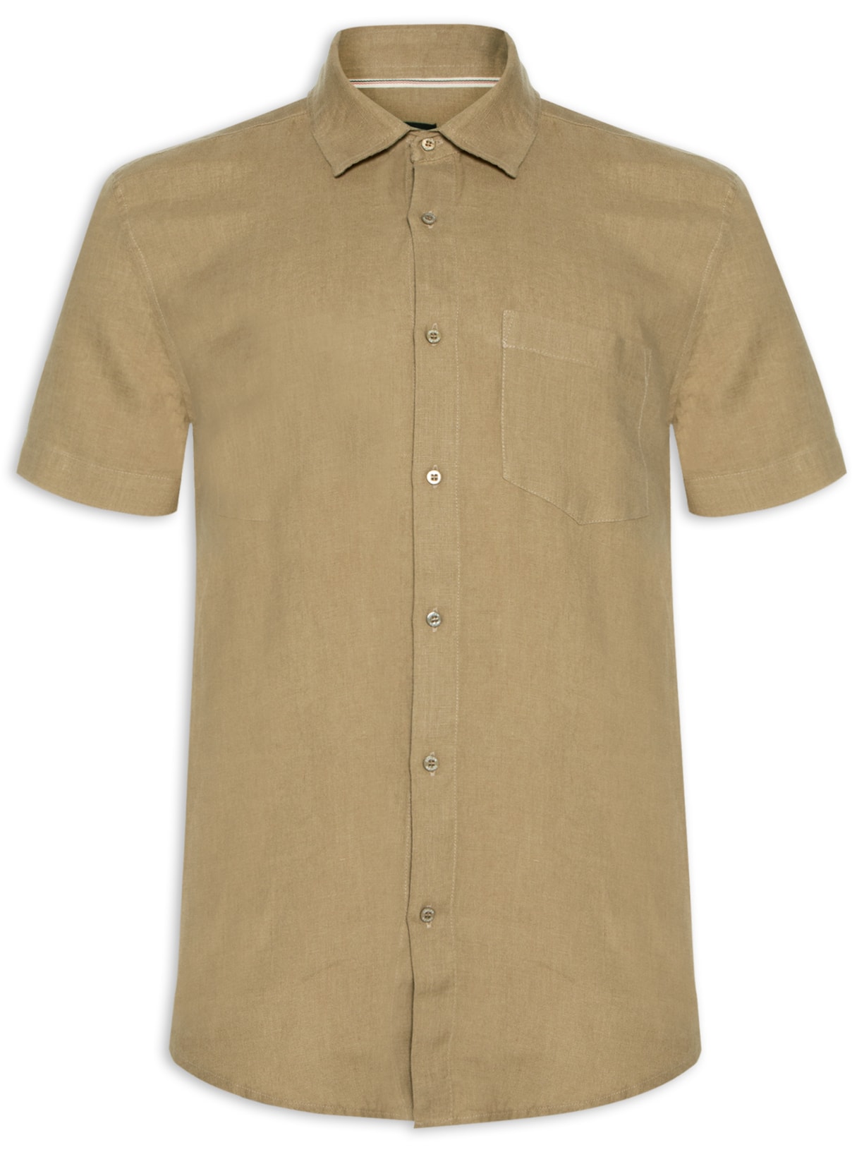 Camisa Masculina Classic Linen Manga Curta - Bege