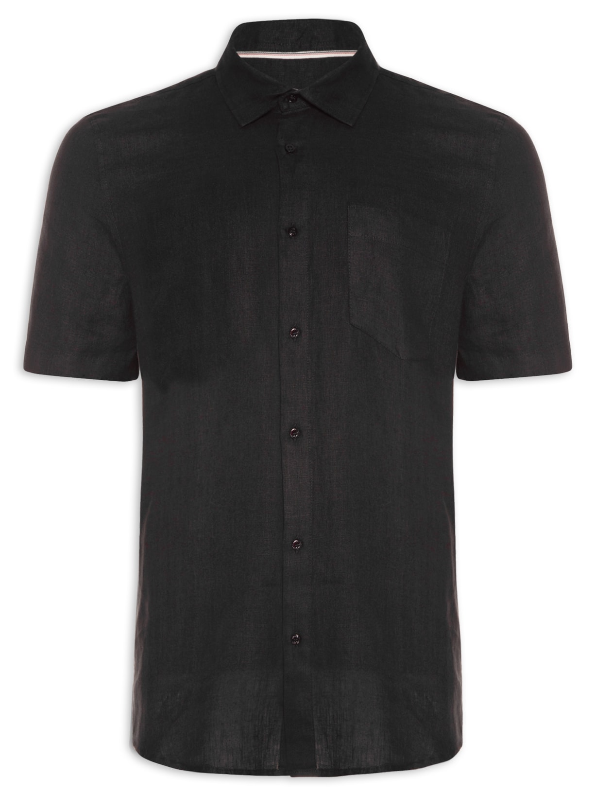 Camisa Masculina Classic Linen Manga Curta - Preto