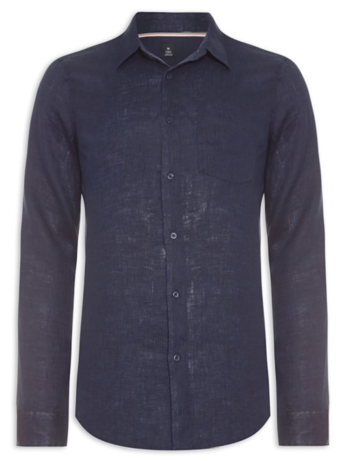 Camisa Masculina Classic Linen Manga Longa - Azul