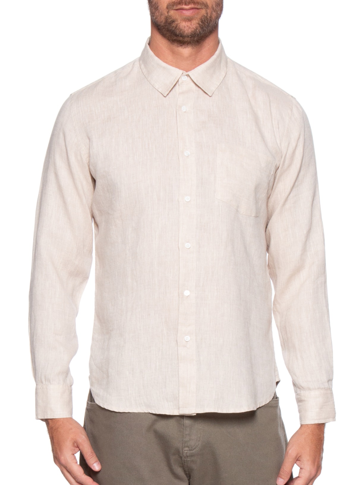 Camisa Masculina Classic Linen Manga Longa Bege Osklen