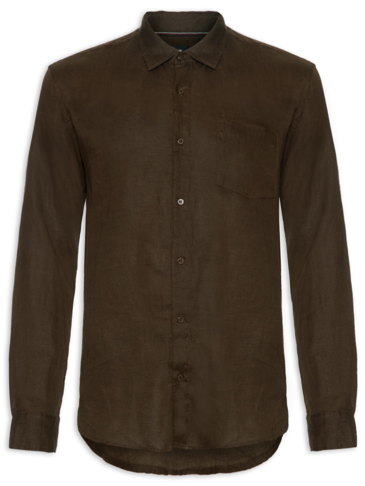 Camisa Masculina Classic Linen Manga Longa - Marrom