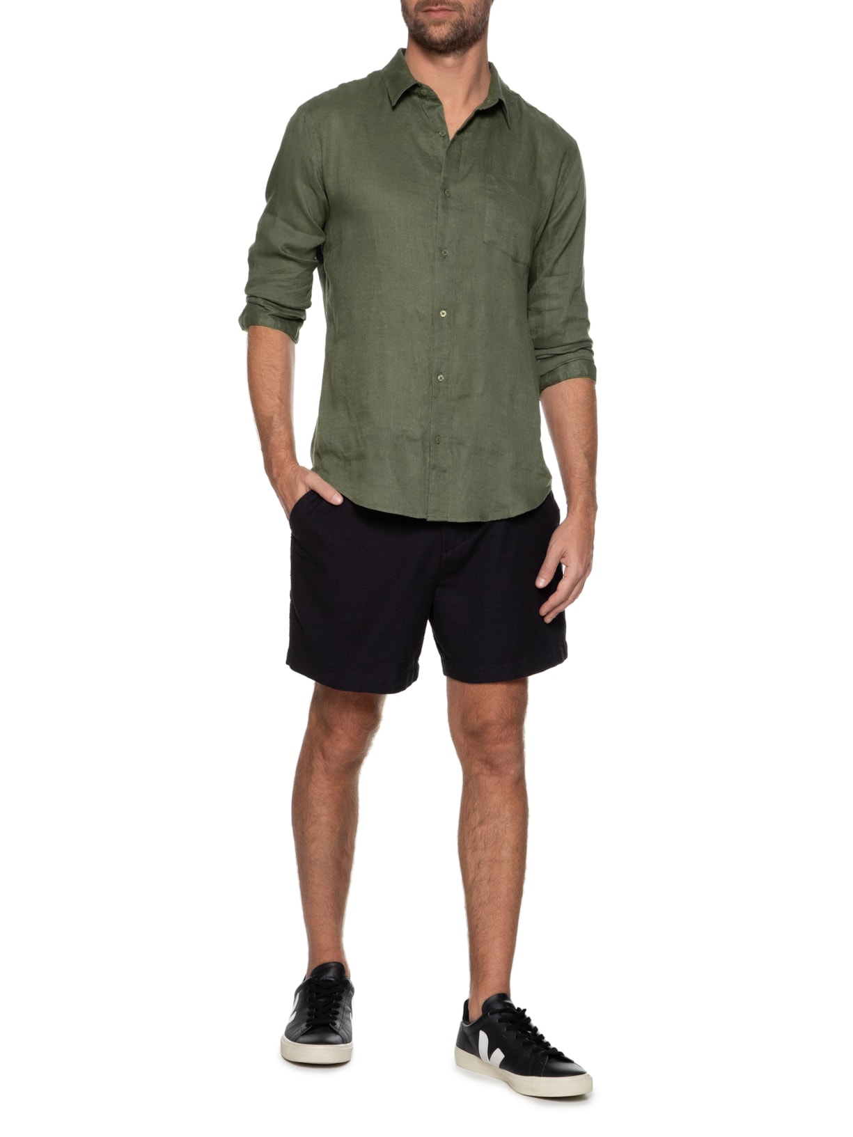 Osklen - Camisa Masculina Classic Linen Ml - Verde