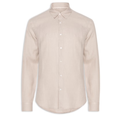Camisa Masculina Classic Linen New Manga Longa - Bege