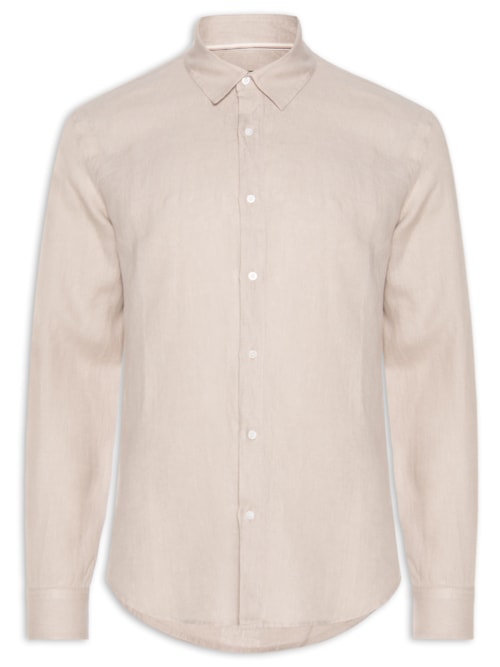 Camisa Masculina Classic Linen New Manga Longa - Bege