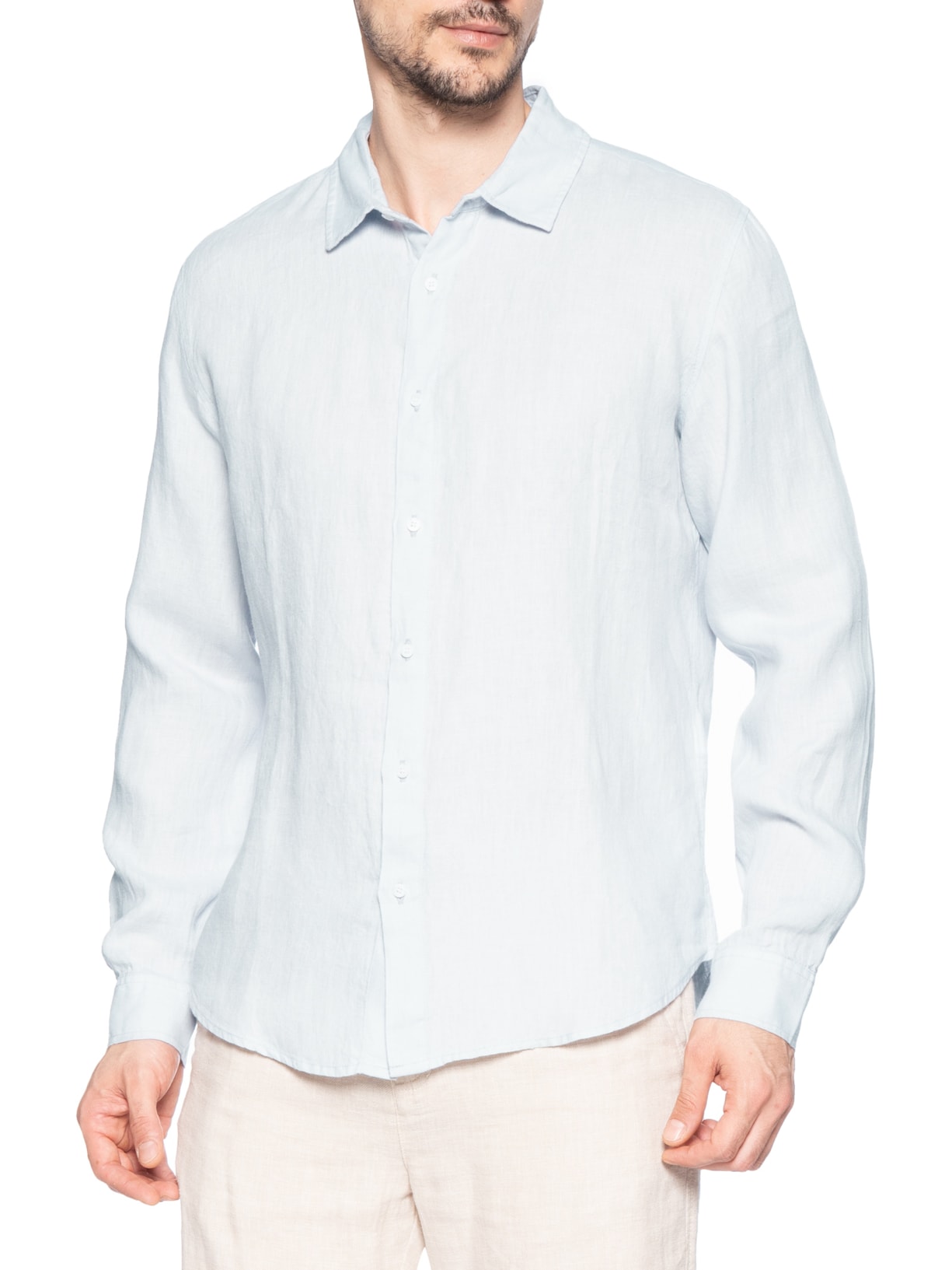 Camisa Masculina Classic Linen New Manga Longa Linho Azul Osklen