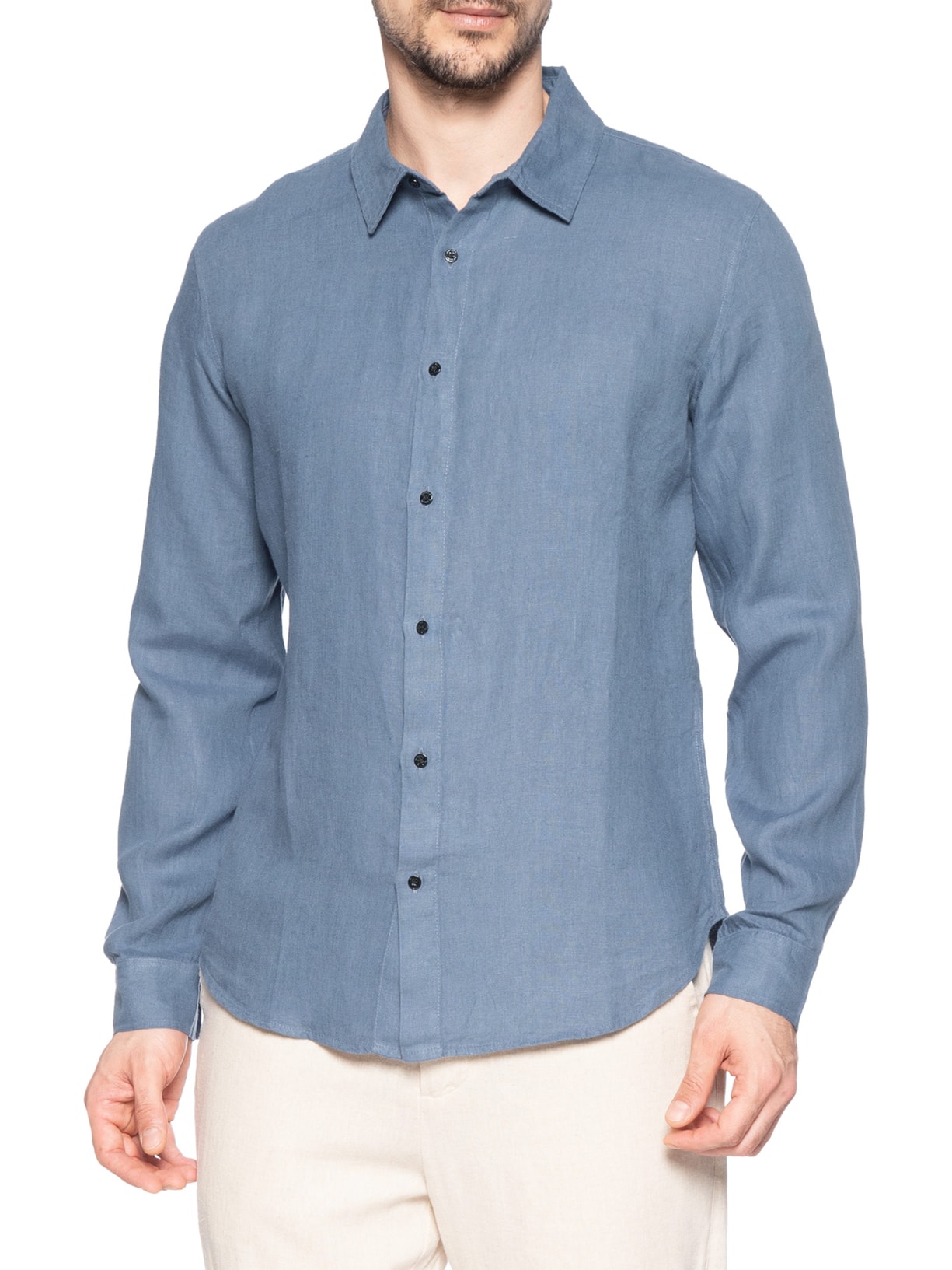 Camisa Masculina Classic Linen New Manga Longa Linho Azul Osklen