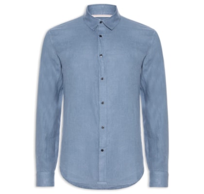 Camisa Masculina Classic Linen New Manga Longa Linho - Azul
