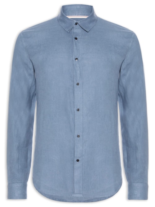 Camisa Masculina Classic Linen New Manga Longa Linho - Azul