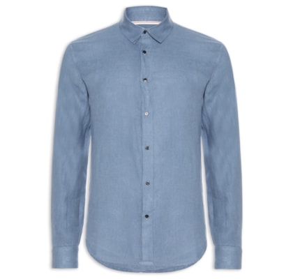 Camisa Masculina Classic Linen New Manga Longa Linho - Azul