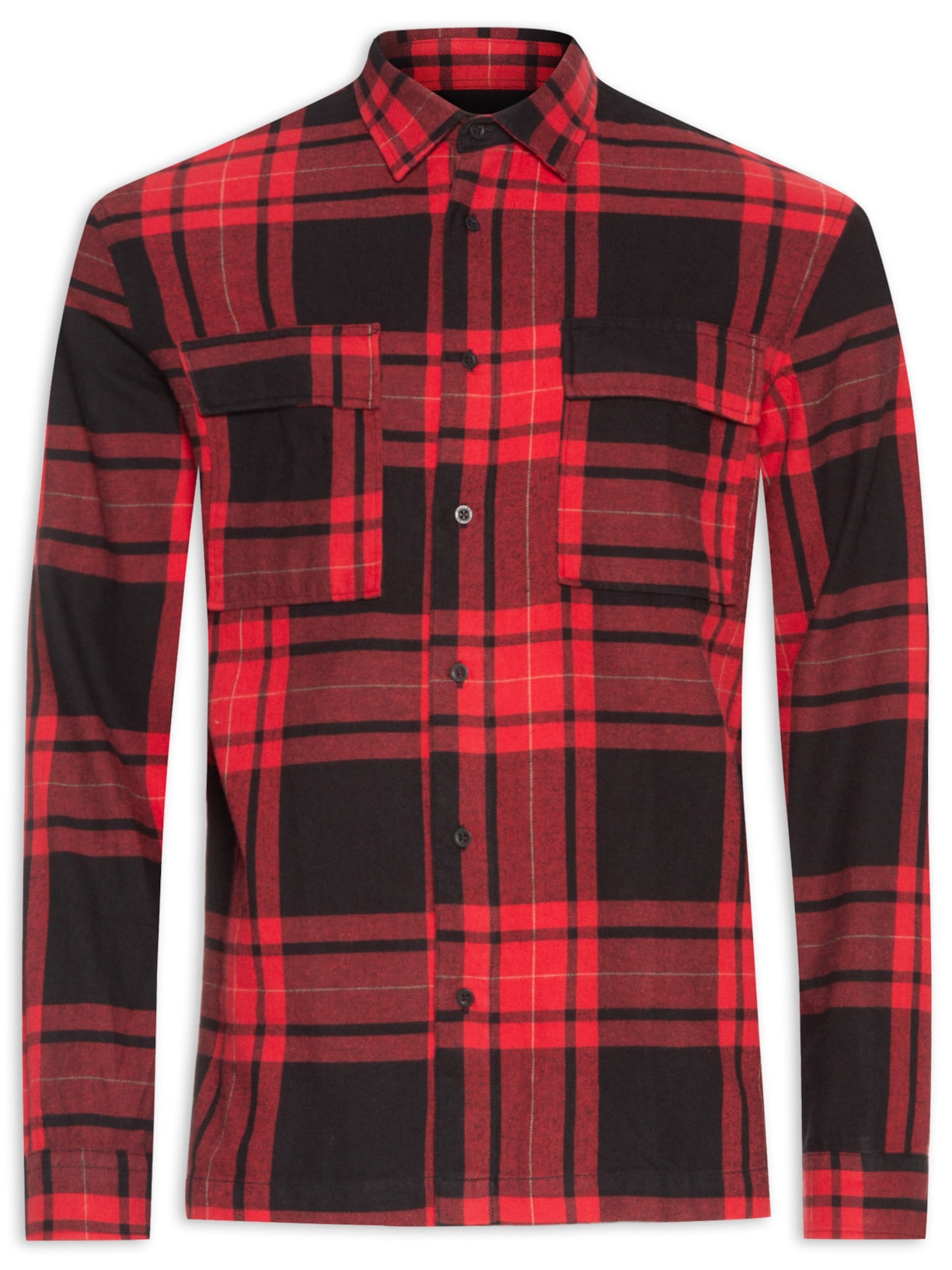 Camisa Masculina Classic Plaid Manga Longa - Preto