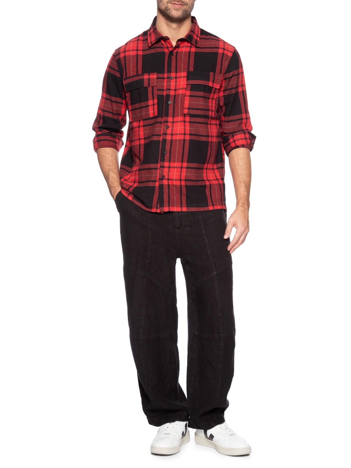 Camisa Masculina Classic Plaid Manga Longa Preto Osklen