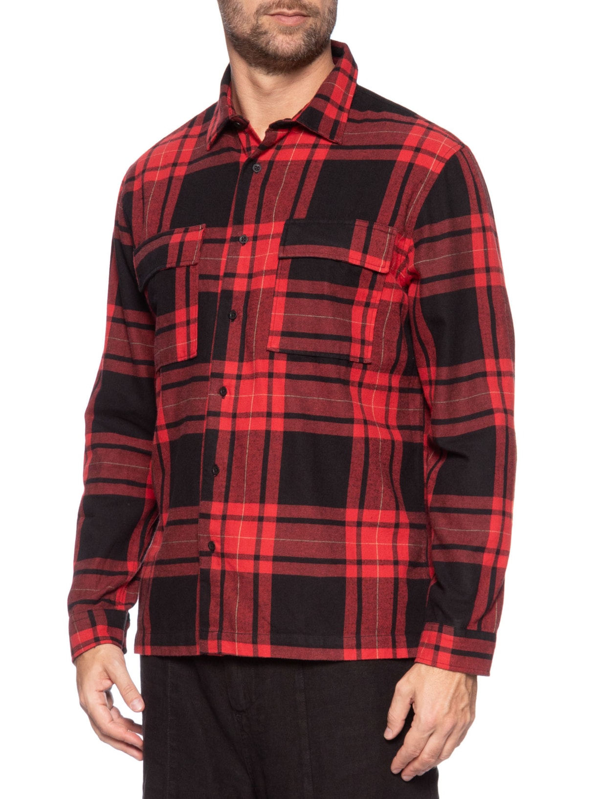Camisa Masculina Classic Plaid Manga Longa Preto Osklen