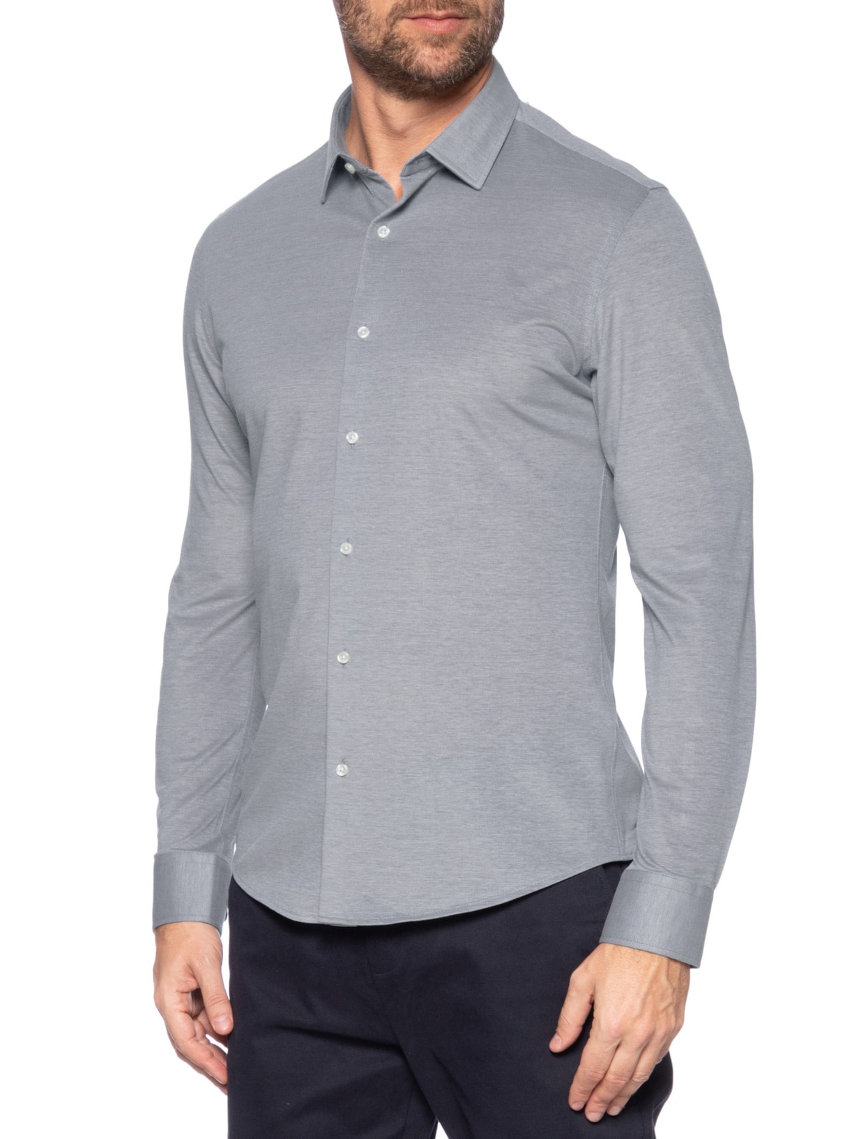 Camisa Masculina Clima Control Tech Slim Fit Cinza '2 Essential