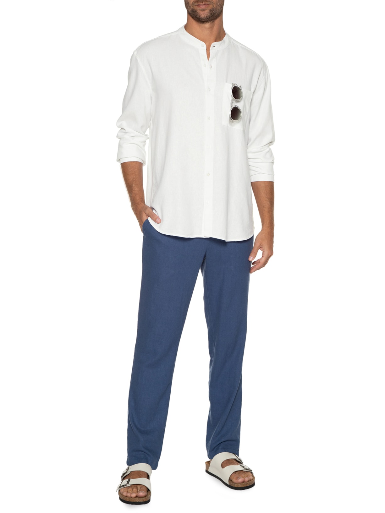 Camisa Masculina Collarless Ml Branco Osklen