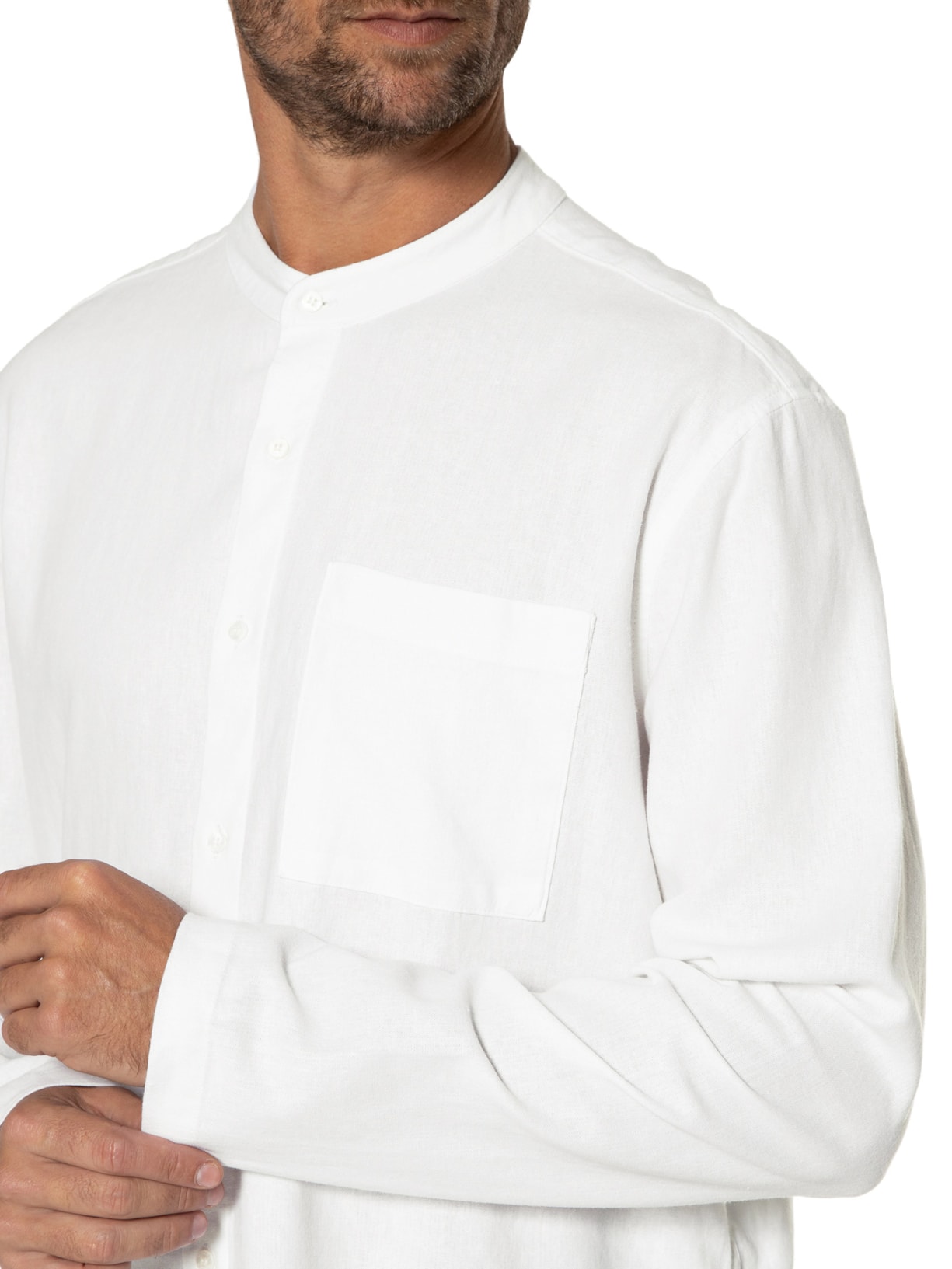 Camisa Masculina Collarless Ml Branco Osklen