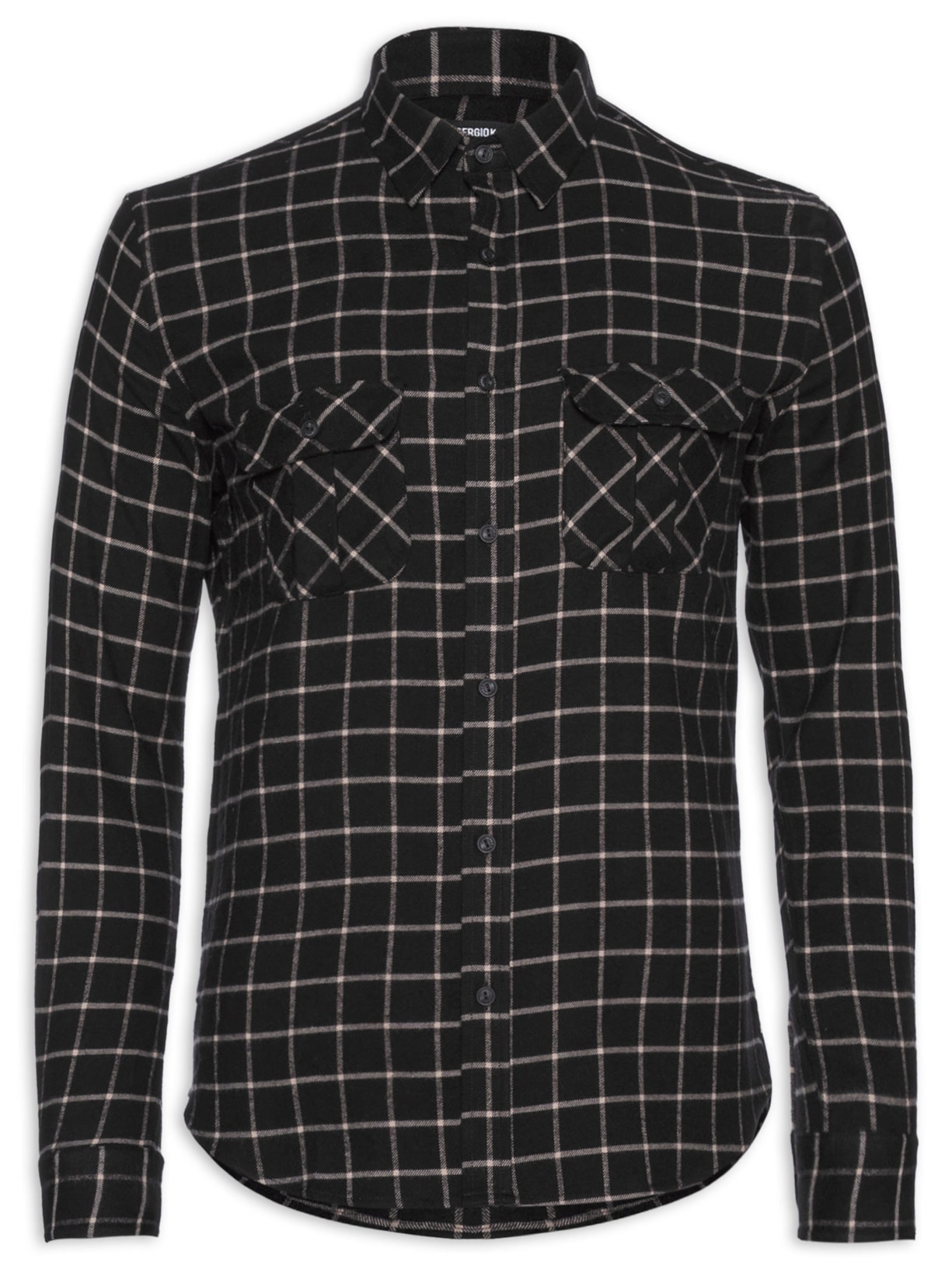 Camisa Masculina Com 2 Bolsos Flannel Quadros Preto Sergio K
