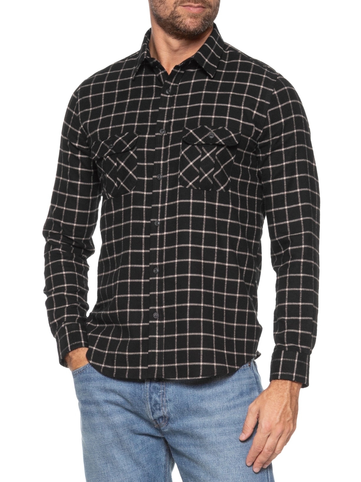 Camisa Masculina Com 2 Bolsos Flannel Quadros Preto Sergio K