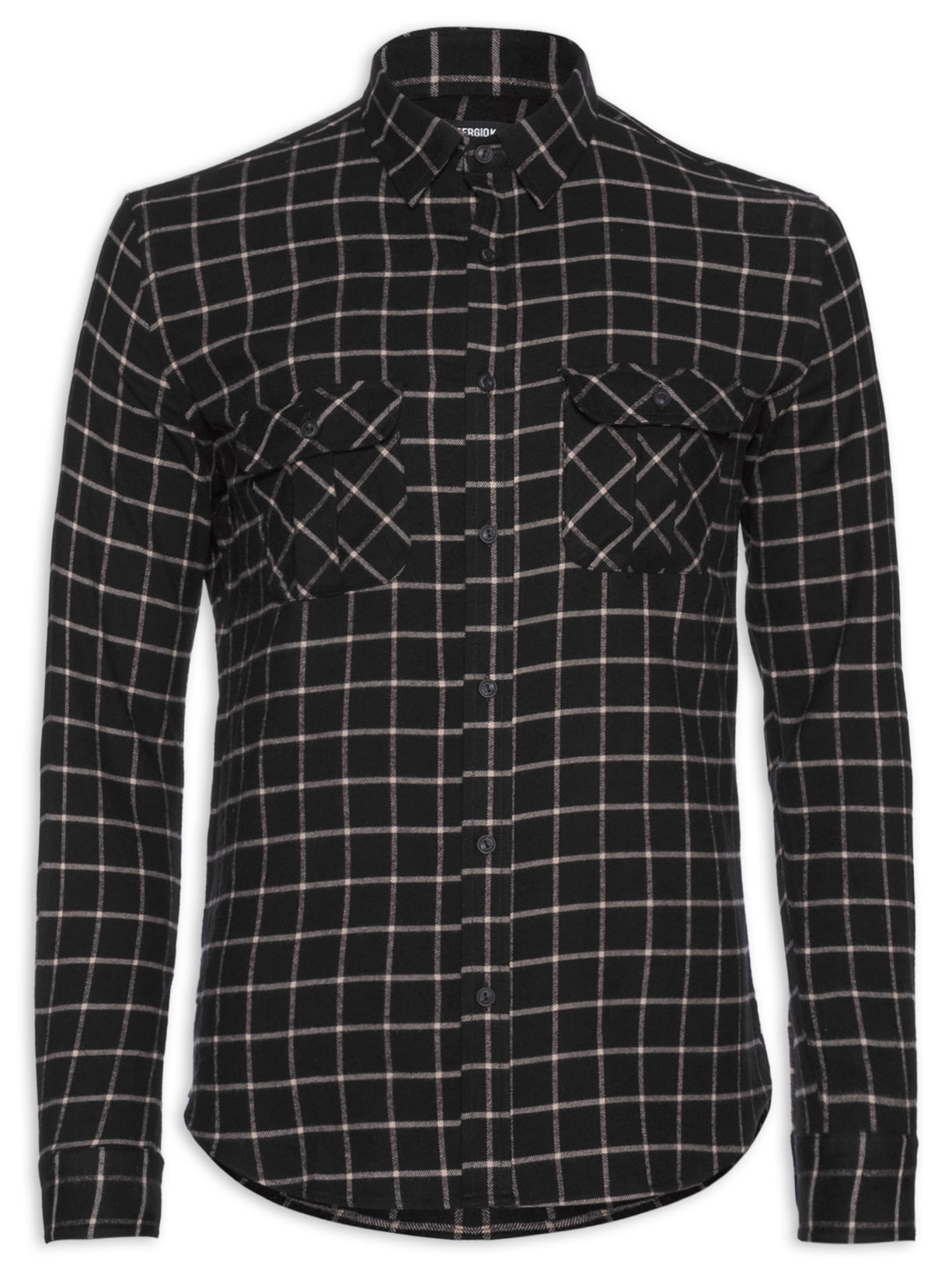 Camisa Masculina Com 2 Bolsos Flannel Quadros - Preto