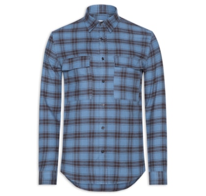 Camisa Masculina Com 2 Bolsos Flannel Xadrez - Azul