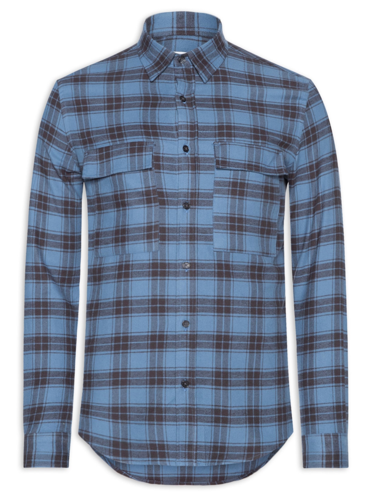 Camisa Masculina Com 2 Bolsos Flannel Xadrez - Azul