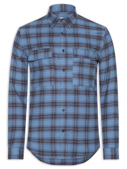 Camisa Masculina Com 2 Bolsos Flannel Xadrez - Azul