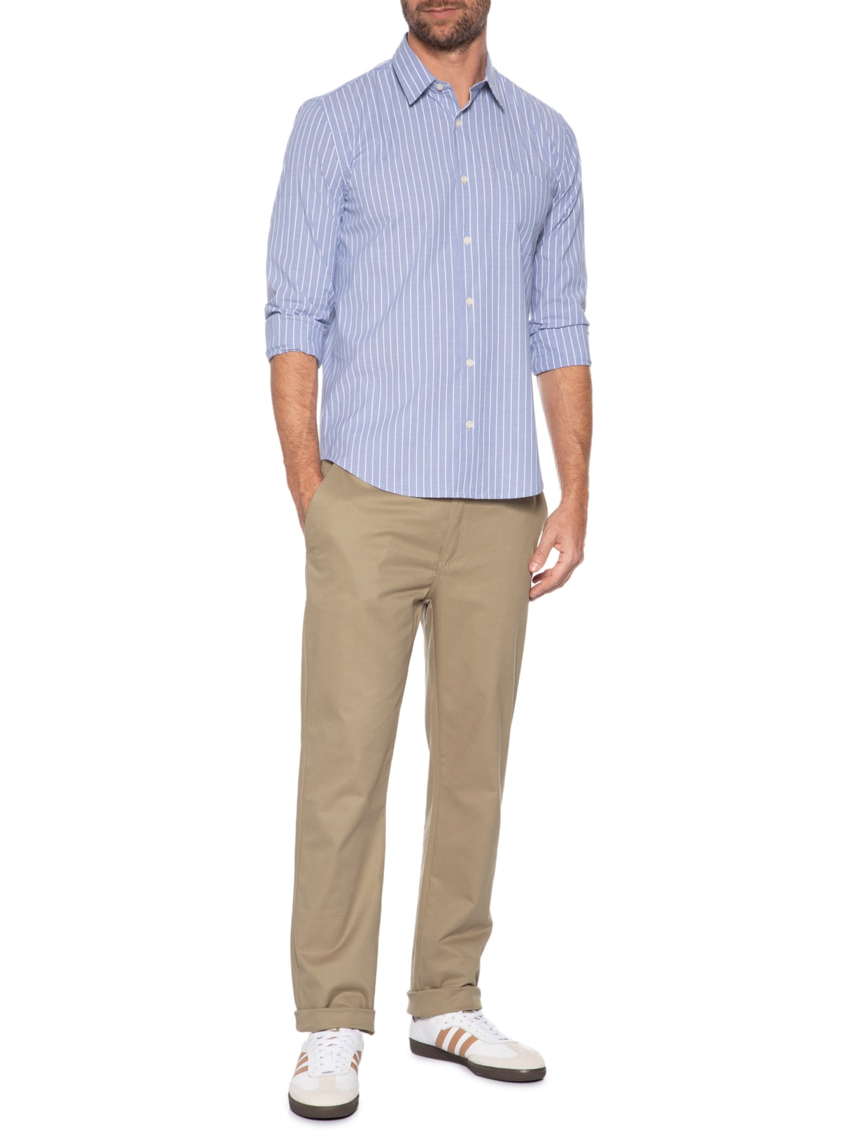 Camisa Masculina Com Bolso Listrada Regular Fit Azul Sergio K