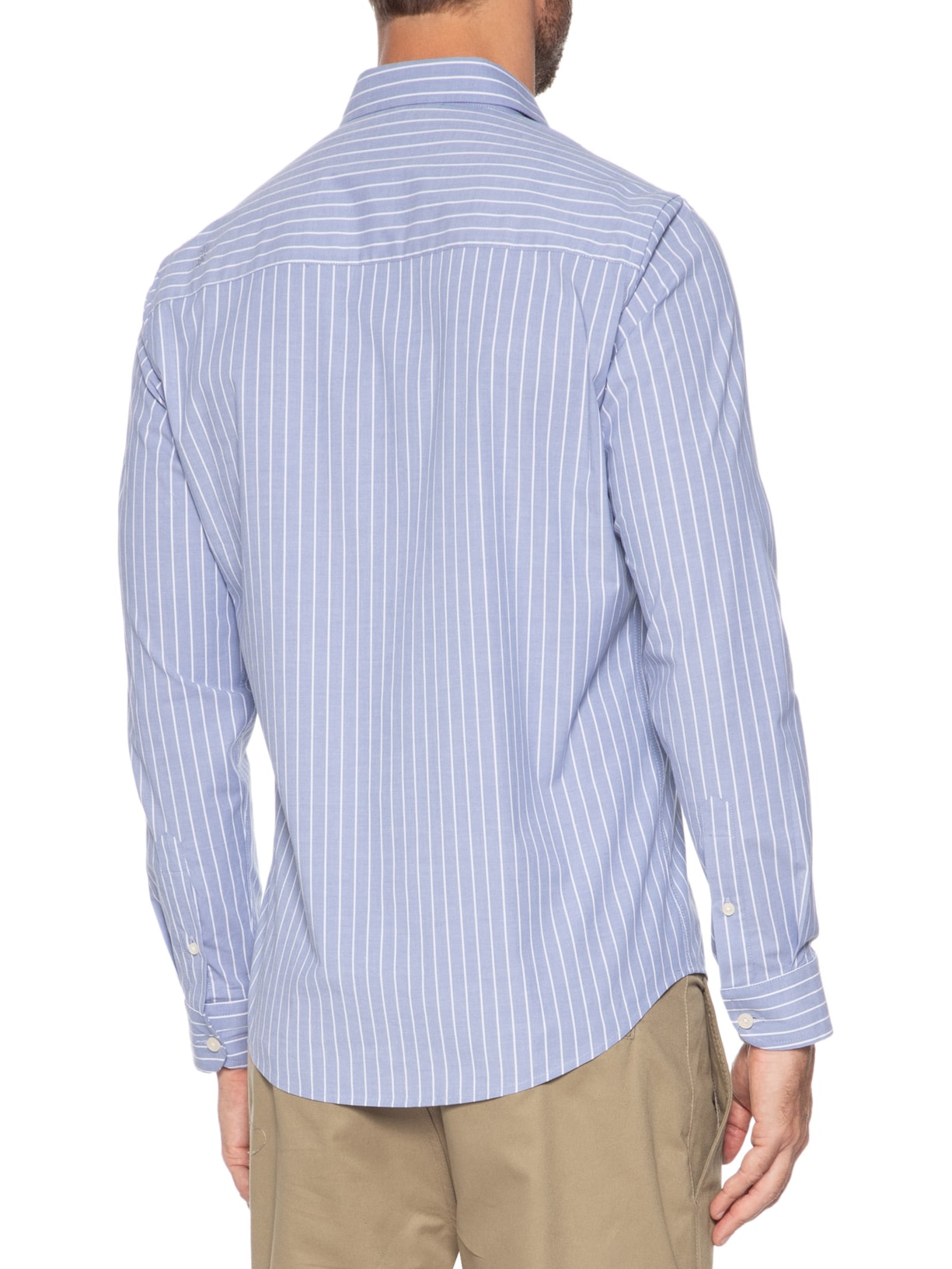 Camisa Masculina Com Bolso Listrada Regular Fit Azul Sergio K