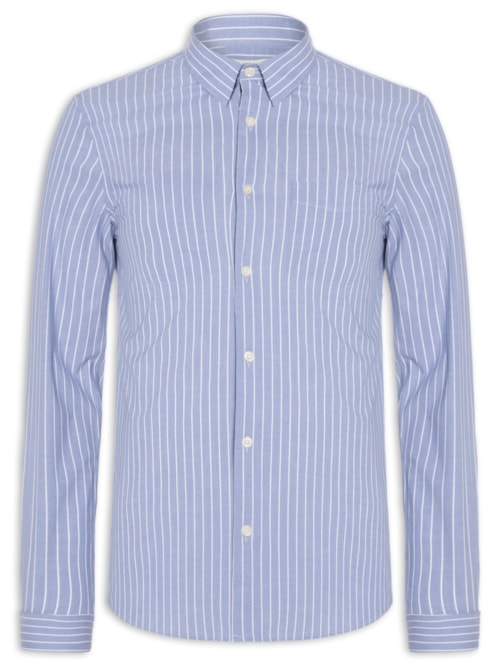 Camisa Masculina Com Bolso Listrada Regular Fit - Azul