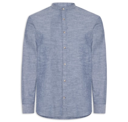 Camisa Masculina Comfort Fit Gola Padre - Azul