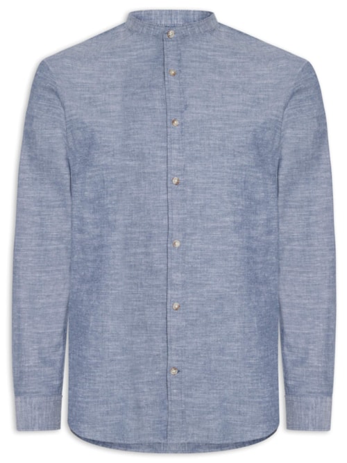 Camisa Masculina Comfort Fit Gola Padre - Azul