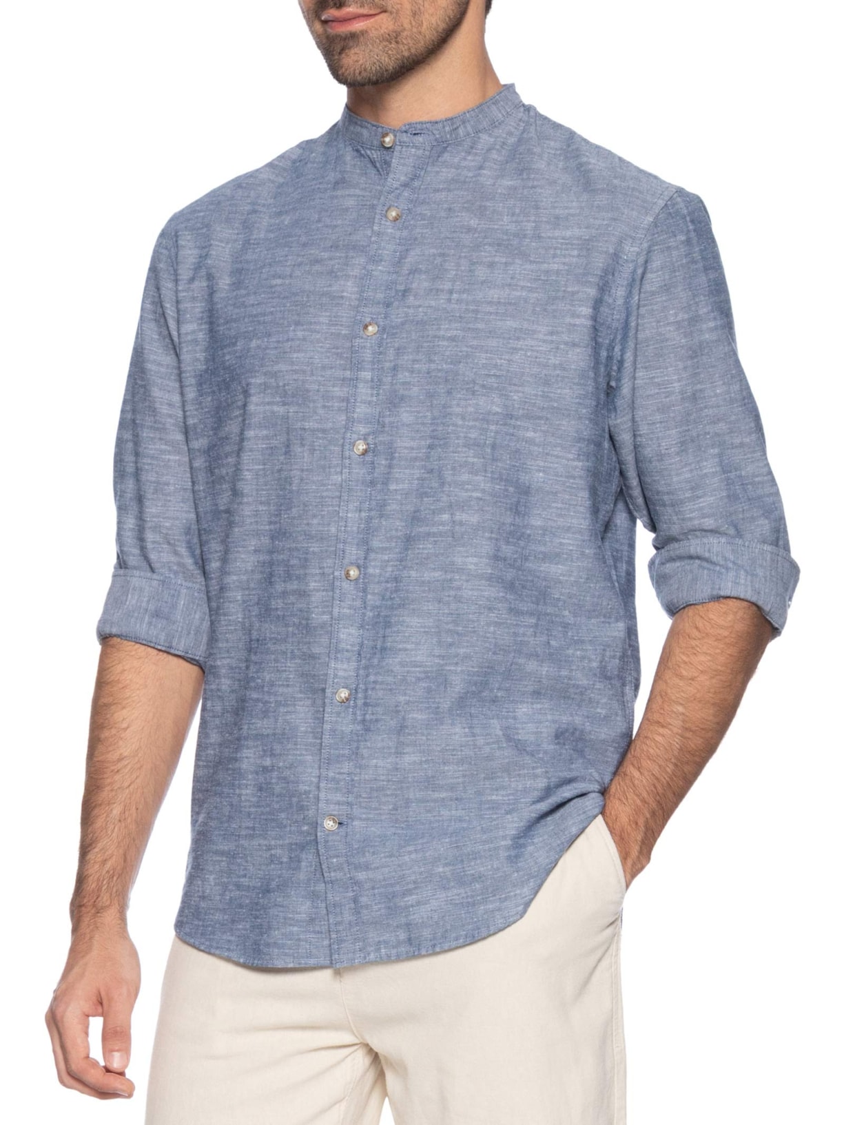 Camisa Masculina Comfort Fit Gola Padre Azul Jack & Jones
