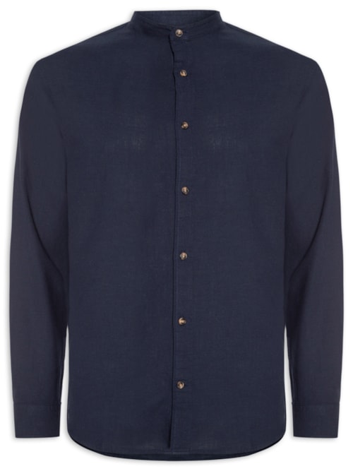 Camisa Masculina Comfort Fit Gola Padre - Azul