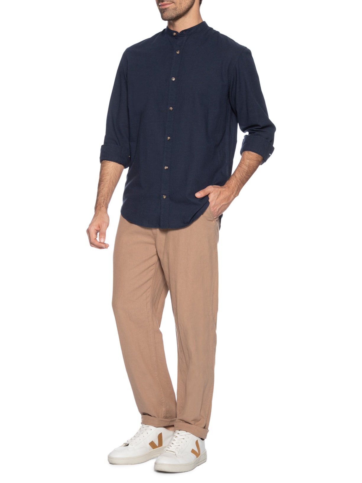 Camisa Masculina Comfort Fit Gola Padre Azul Jack & Jones