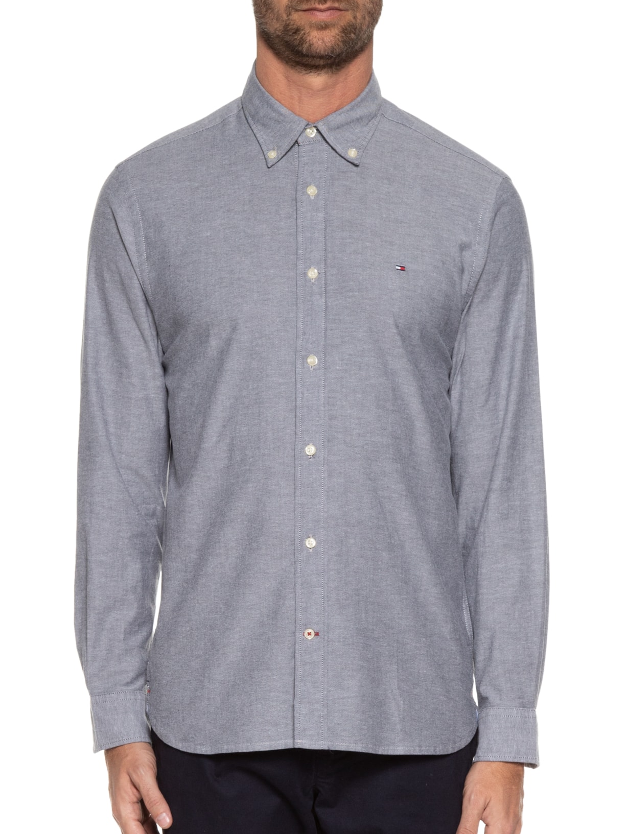 Camisa Masculina Core 1985 Flex Oxford Cinza Tommy Hilfiger