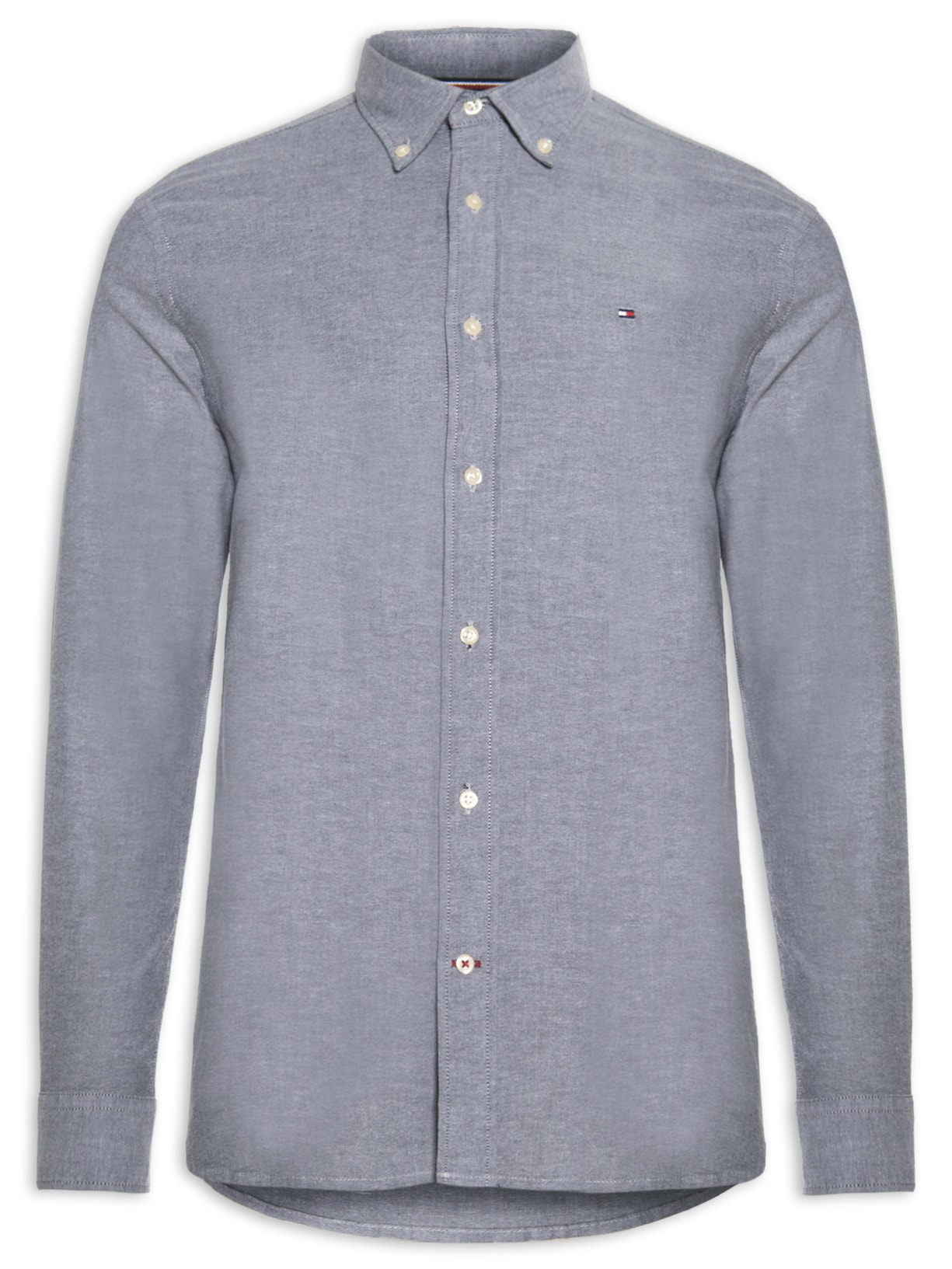 Camisa Masculina Core 1985 Flex Oxford Cinza Tommy Hilfiger
