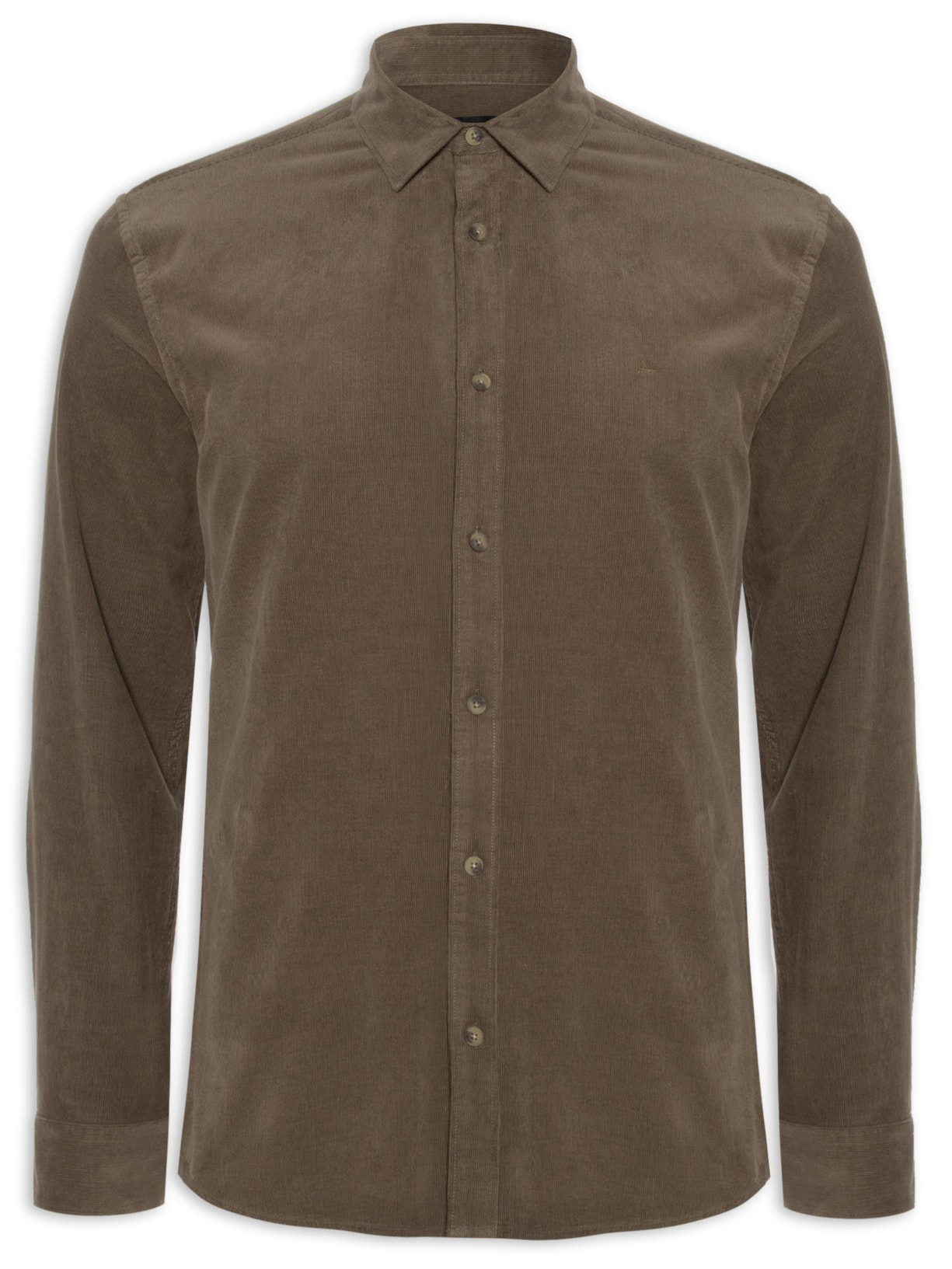 Camisa Masculina Cotelê Slim Fit em Algodão - Marrom