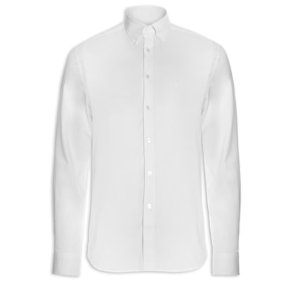 Camisa Masculina Cotton Lycra Slim Botton Down Manga Longa - Branco