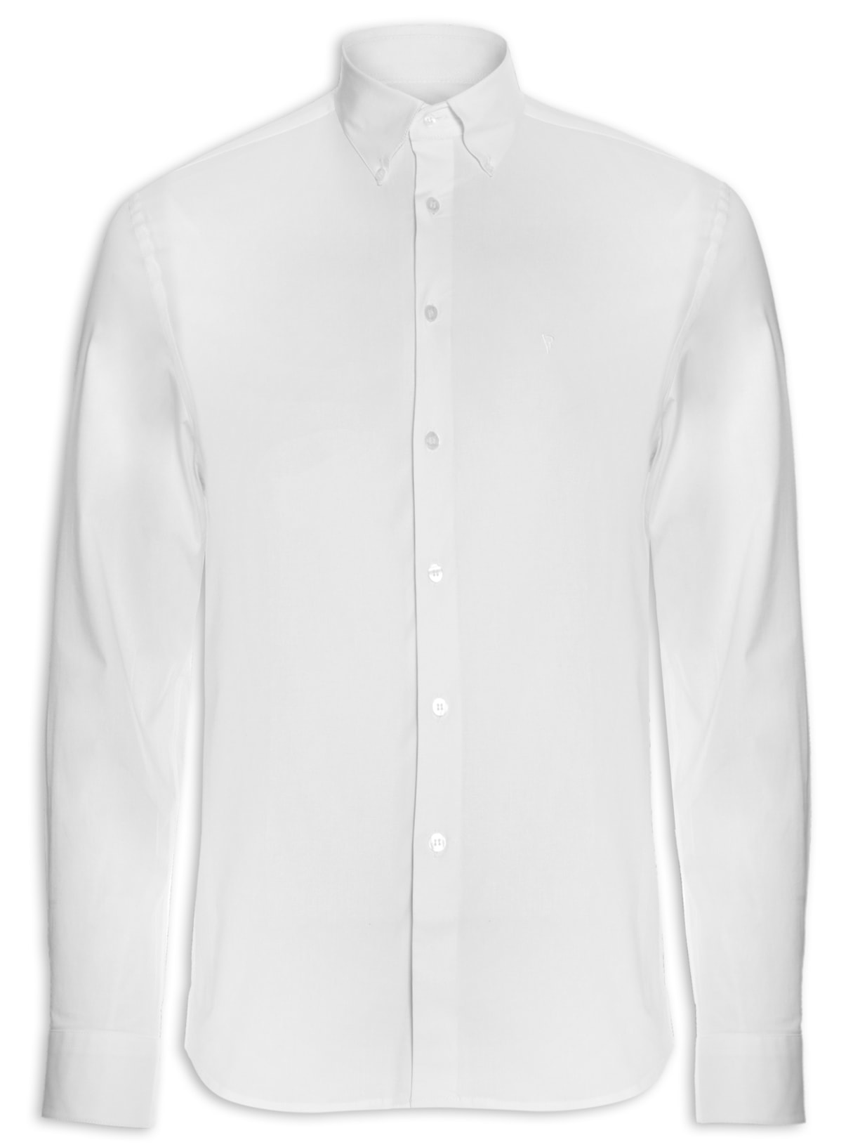 Camisa Masculina Cotton Lycra Slim Botton Down Manga Longa - Branco
