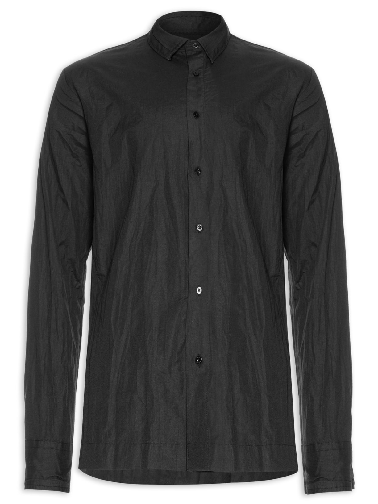 Camisa Masculina Creased Cotton Manga Longa - Preto