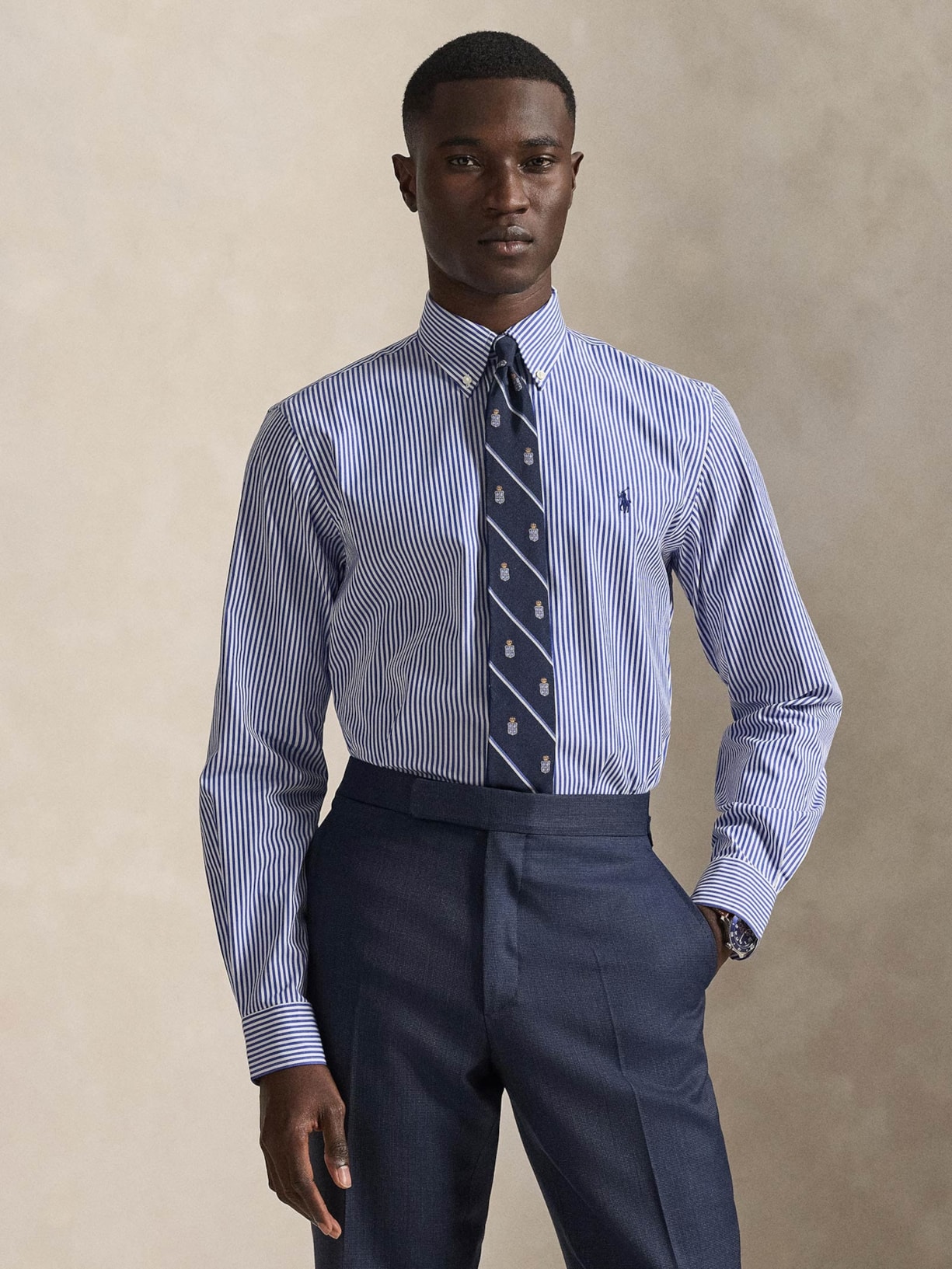 Camisa Masculina Custom Fit Bi-stretch Poplin Sport Azul Polo Ralph Lauren