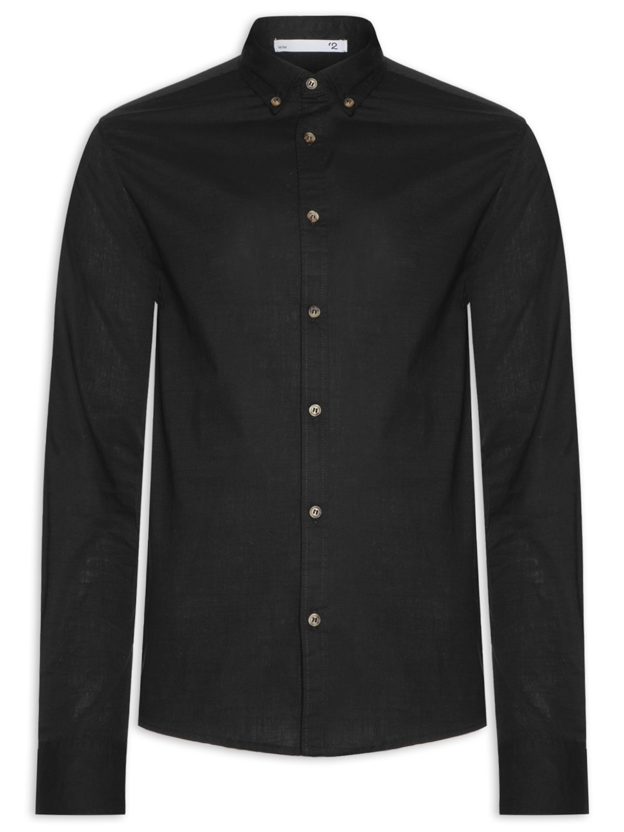 Camisa Masculina De Algodão Manga Longa Casual - Preto