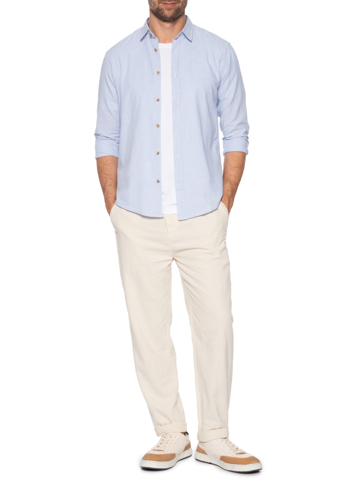 Camisa Masculina De Linho Belize Azul Austral