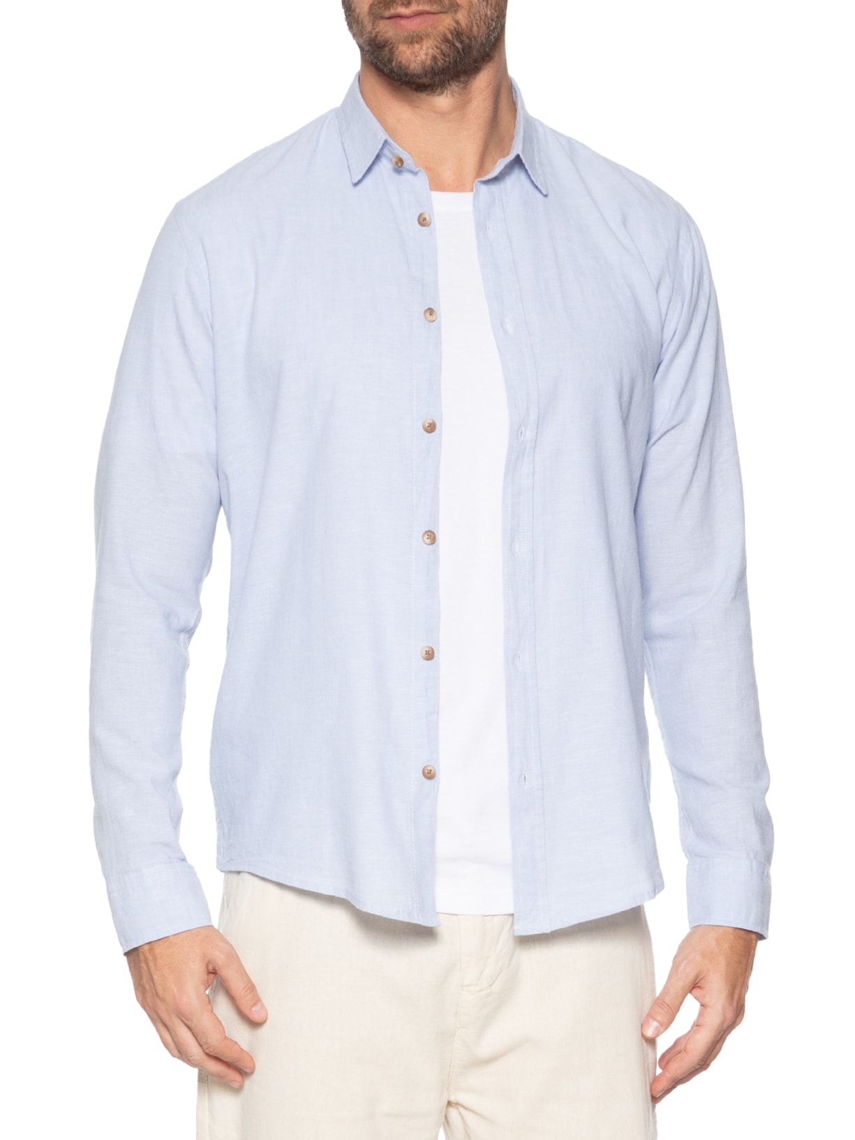 Camisa Masculina De Linho Belize Azul Austral