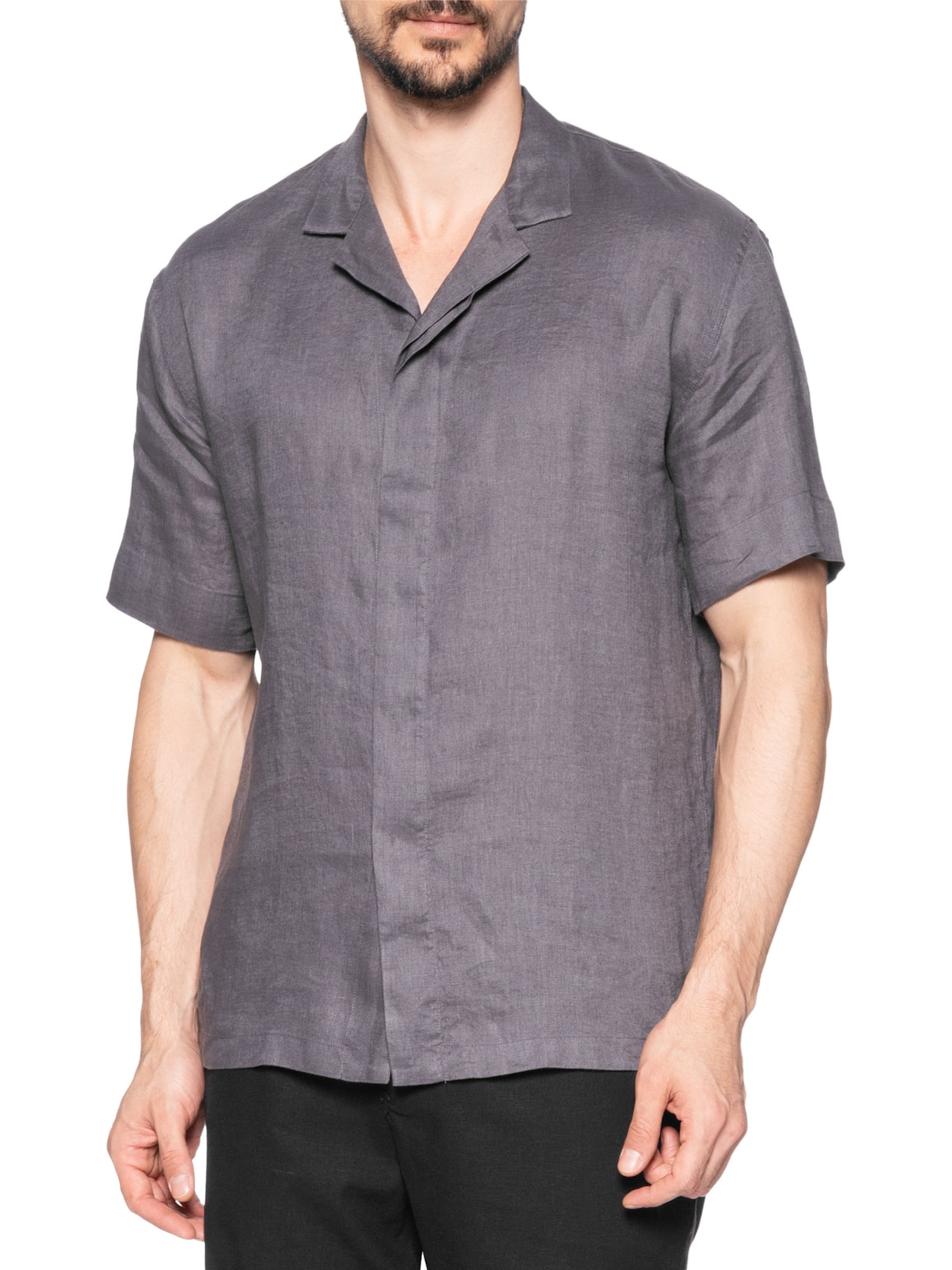 Camisa Masculina De Linho Box Manga Curta Cinza Ricardo Almeida